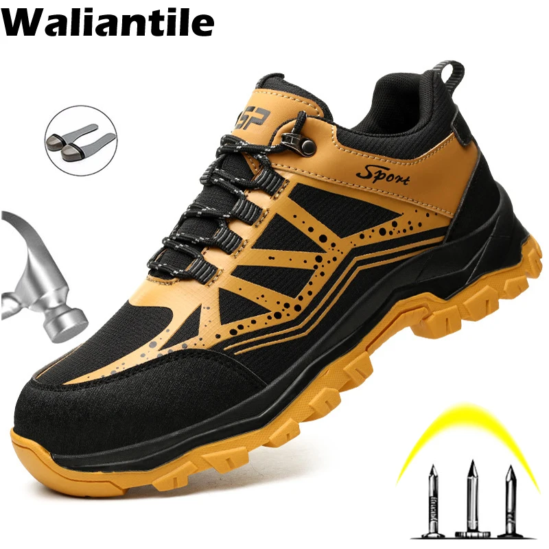 

Waliantile Men Male Safety Shoes Non-slip Anti-smashing Industrial Working Boots Puncture Proof Steel Toe Indestructible Shoes