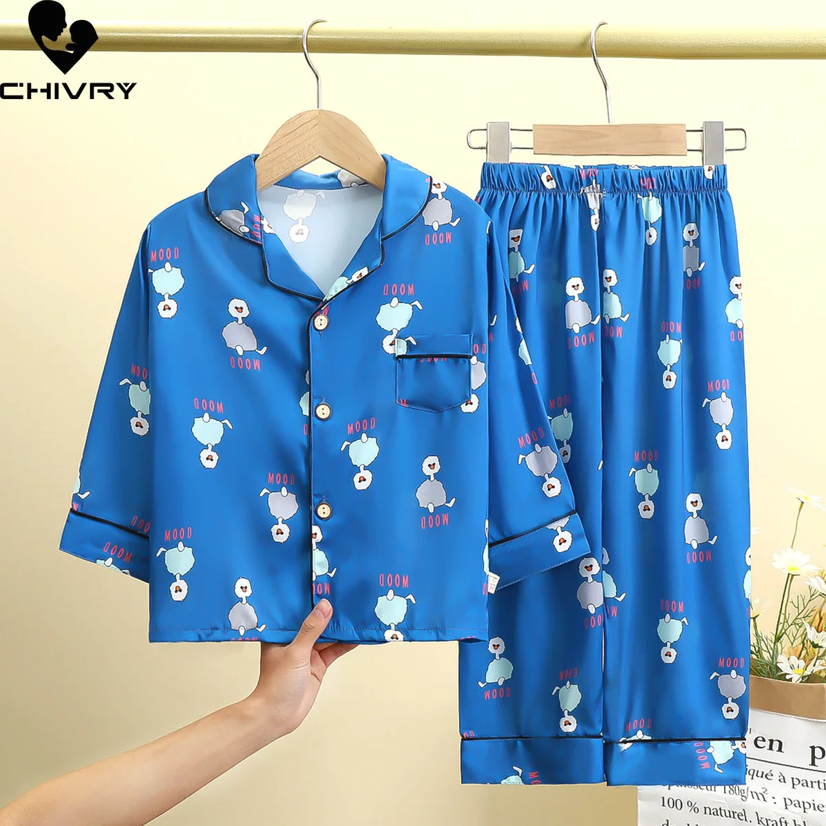 New 2022 Kids Boys Girls Silky Pajamas Cartoon Long Sleeve Lapel Shirt Tops with Pants Baby Spring Summer Loose Sleeping Clothes
New 2022 Kids Boys Girls Silky Pajamas Cartoon Long Sleeve Lapel Shirt Tops with Pants Baby Spring Summer Loose Sleeping Clothes