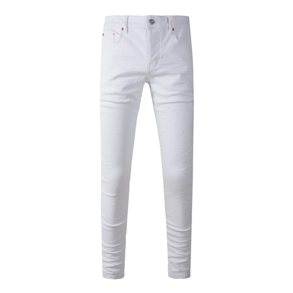 

white colour Jeans for Men Broken Hole Pants High Quality Destroy Wash Fashion Trends Distressed Ripped Biker Slim Fit 2024 New