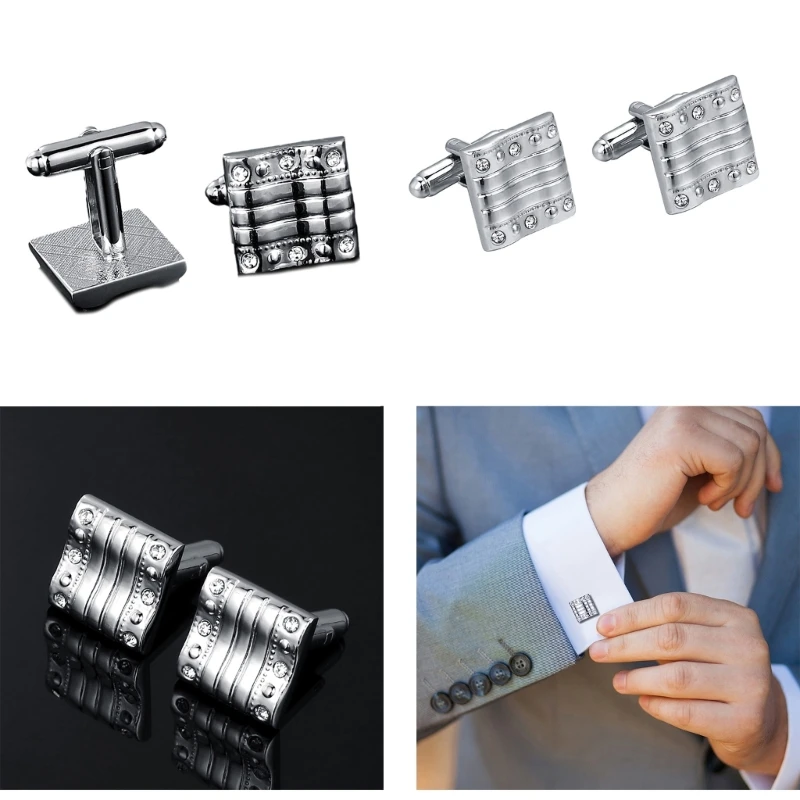 

Square Silver Cufflinks for Men Wedding Jewelry Groomsmen Gifts Luxurious Alloy Cuff Buttons Business Decor