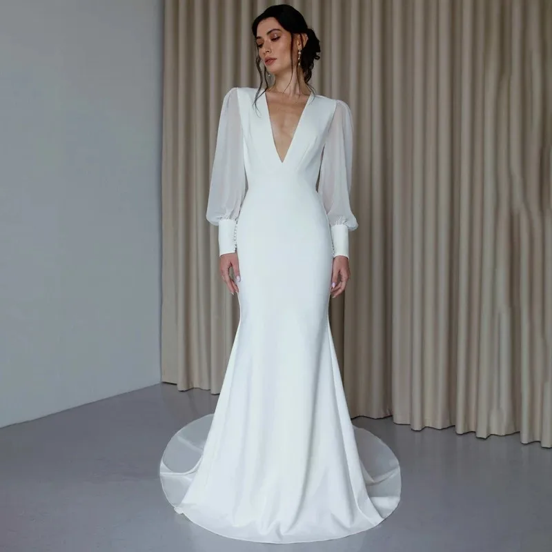 Изящные французские Свадебные платья с юбкой-годе, V-образным вырезом и длинными рукавами-фонариками, женское платье со шлейфом для церкви и деревенских браков, 2023
Изящные французские Свадебные платья с юбкой-годе, V-образным вырезом и длинными рукавами-фонариками, женское платье со шлейфом для церкви и деревенских браков, 2023