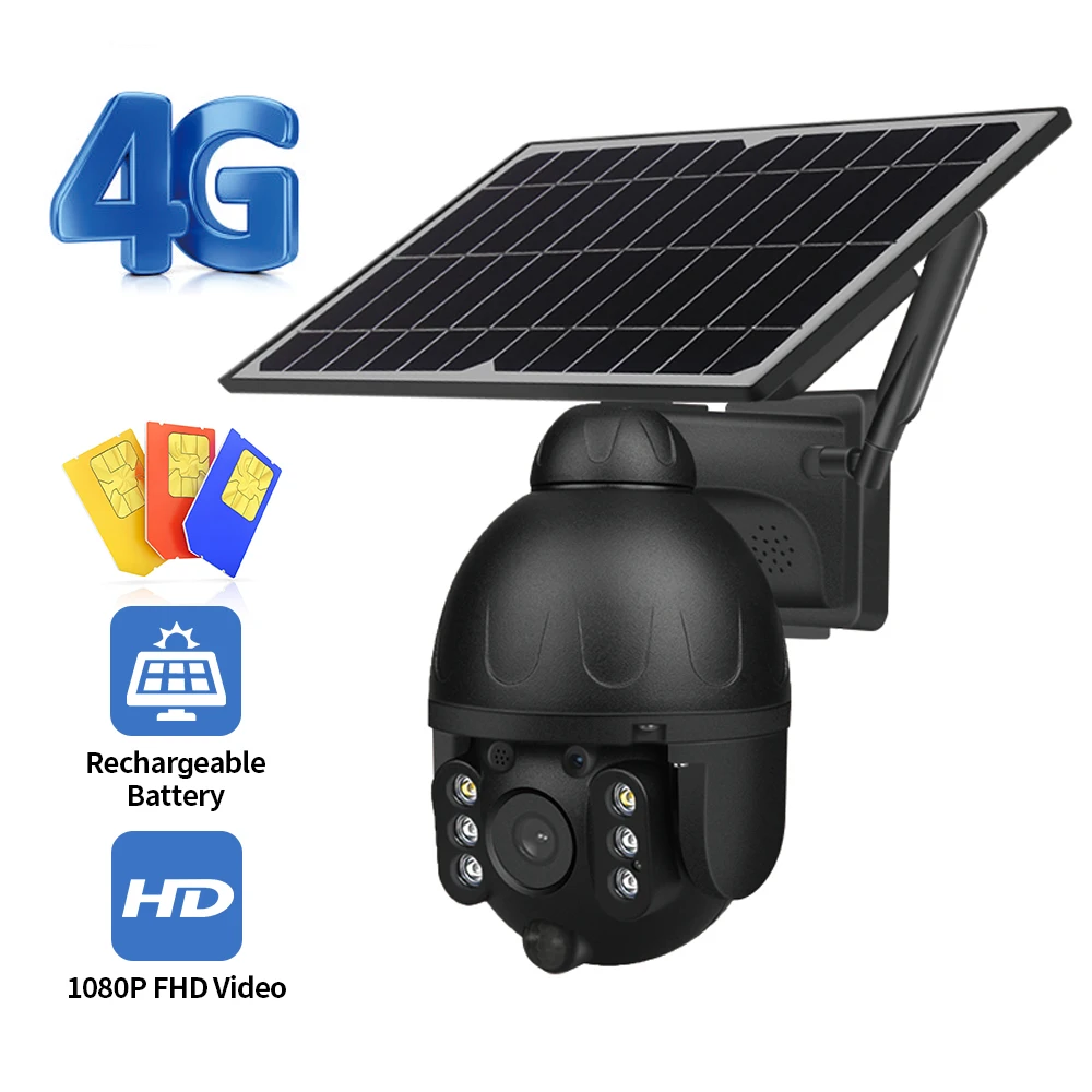 

Новая солнечная камера 4G или Wi-Fi 1080P, камера безопасности с солнечной панелью и аккумулятором, уличная камера видеонаблюдения PTZ, умная камера наблюдения