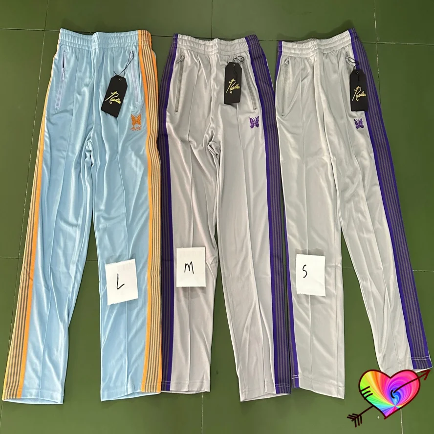 Smooth Blue Grey Needles Track Pants Men Women Knitted Stripes Needles Pants Sportwear Embroidered Butterfly AWGE Trousers
Smooth Blue Grey Needles Track Pants Men Women Knitted Stripes Needles Pants Sportwear Embroidered Butterfly AWGE Trousers