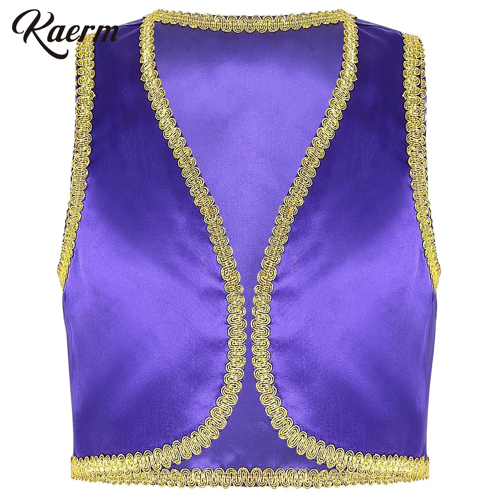 

Kids Boys Girls Arabian Prince Cosplay Costume Silky Satin Vest Top Street Dance Waistcoat Halloween Festival School Dress-up