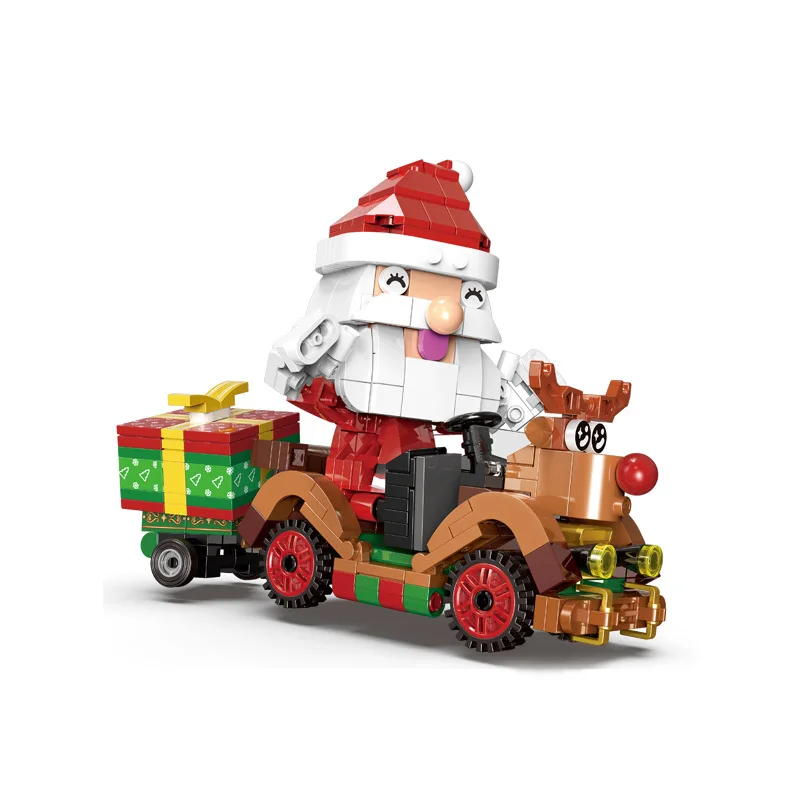 

2024 зимняя деревня Санта Клаус снег олень тележка строительные блоки кирпичи игрушки подарки