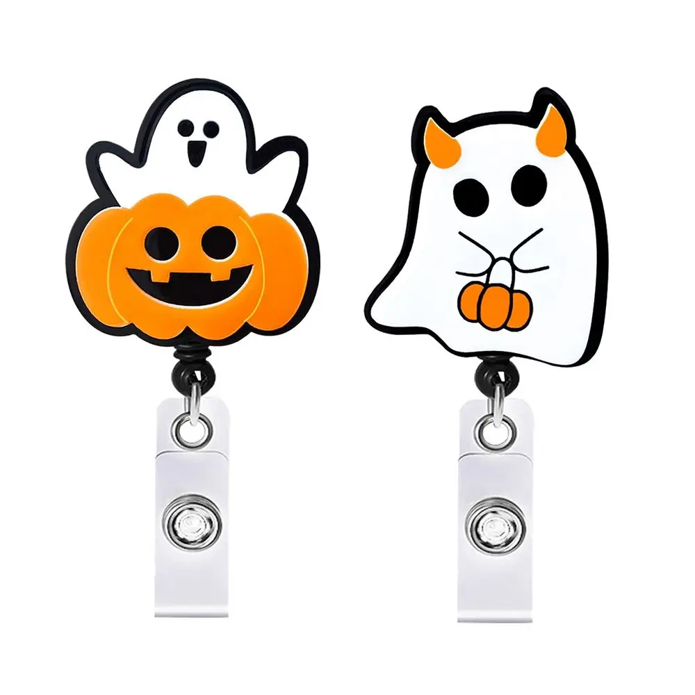 

Exhibition Card Retractable Badge Reel Badge Clip Name Card Easy Pull Buckle Halloween Pumpkin Ghost ID Badge Holder Doctor