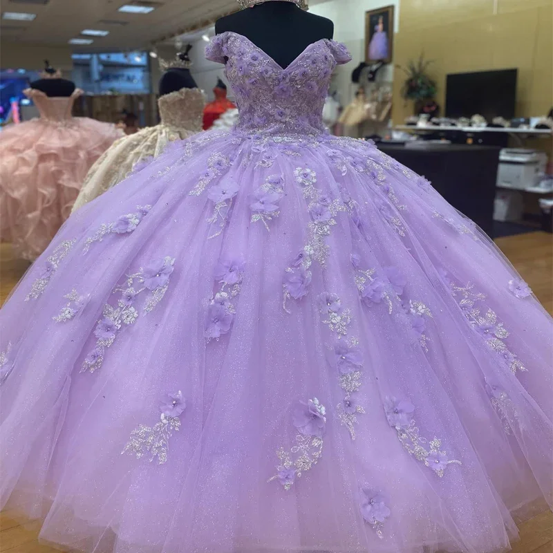 Lavender Sweet 16 Quinceanera Dresses Ball Gown Off Shoulder 3D Flowers Tull Celebrity Pageant Prom Party Gowns Graduation Dress
Lavender Sweet 16 Quinceanera Dresses Ball Gown Off Shoulder 3D Flowers Tull Celebrity Pageant Prom Party Gowns Graduation Dress