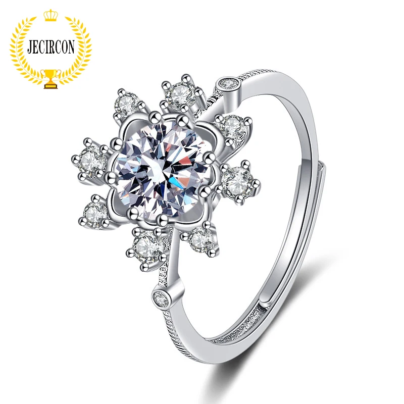 

JECIRCON 1ct Moissanite 8 Hearts and 8 Arrows Snowflake 8 Prongs Diamond Ring for Women 925 Sterlinr Silver Opening Adjustable