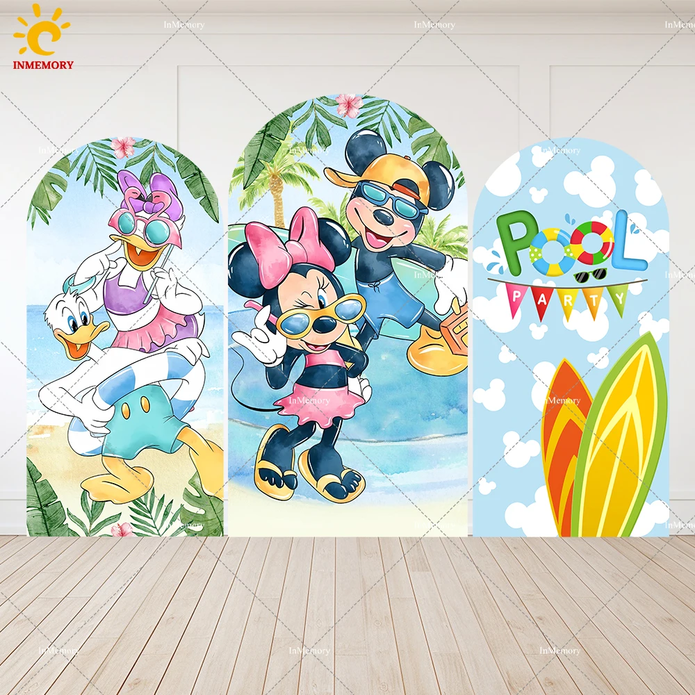 

Cartoon Mickey and Minnie Mouse Pool Party Arch Backdrop Cover Birthday Decoration Supplies Daisy Duck Baby Shower Arched Wall