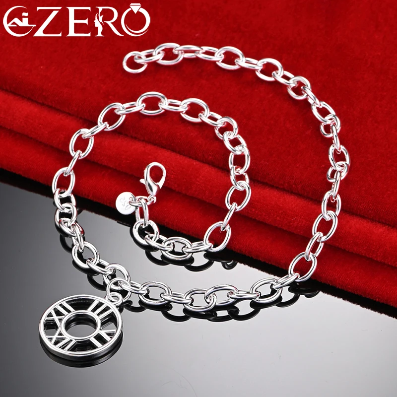 

ALIZERO 925 Sterling Silver Round Roman Numerals Pendant Chain Necklace for Men Women Fashion Party Jewelry Charming Accessories