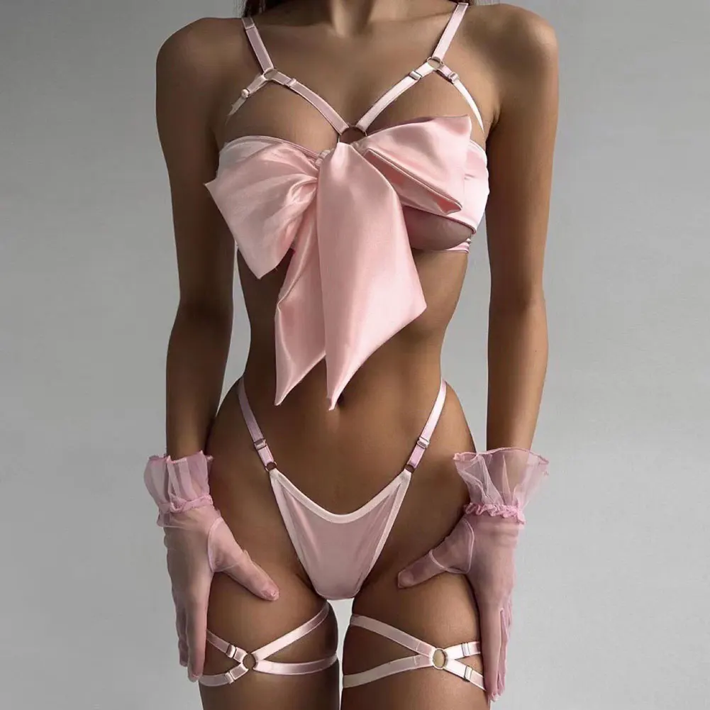 Women's Nightdress Underwear Set 4 Piece Lingerie Set with Bow Tie Hollow Bra Thong Leg Rings Available in Multiple Colors
Women's Nightdress Underwear Set 4 Piece Lingerie Set with Bow Tie Hollow Bra Thong Leg Rings Available in Multiple Colors