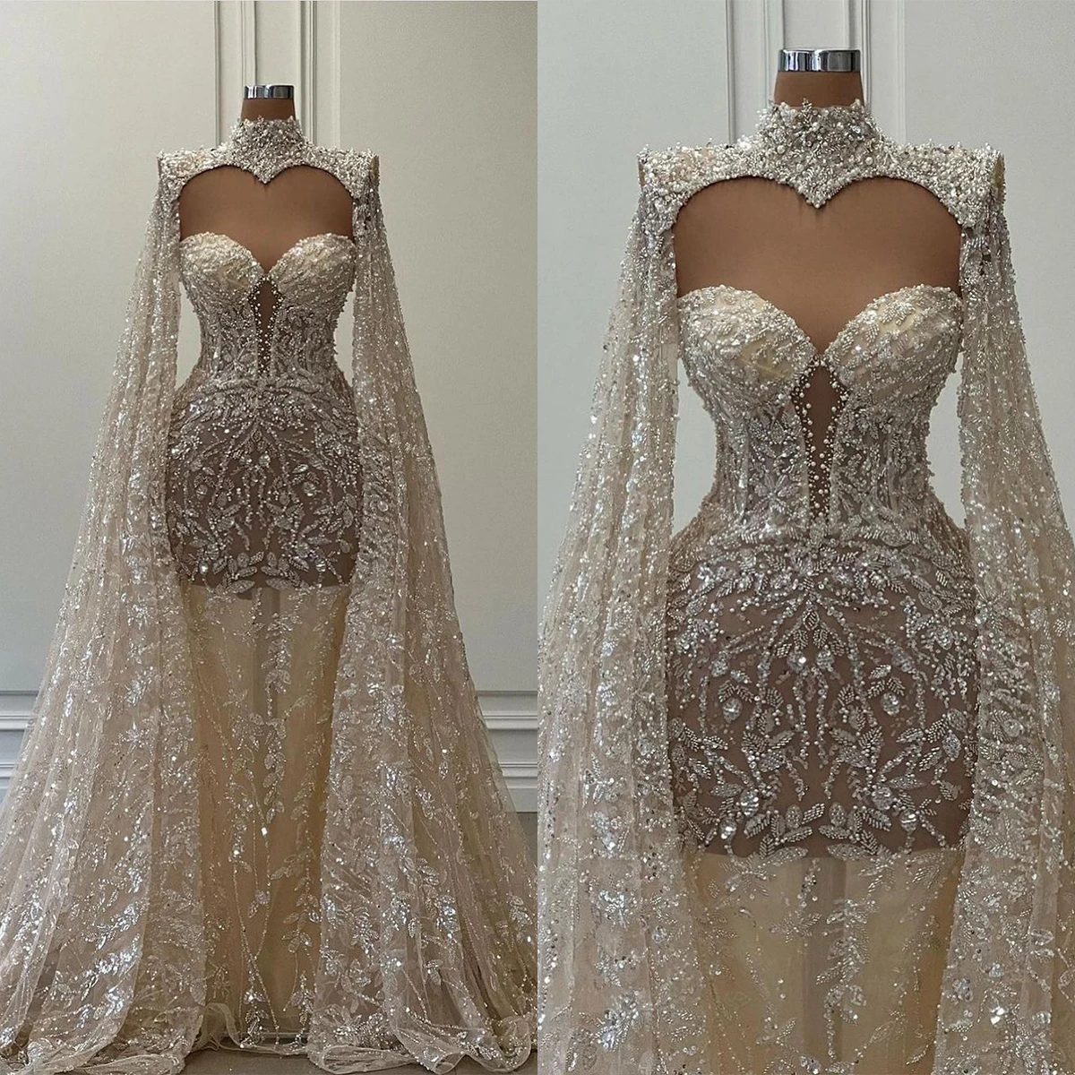 Delicate A-Line Wedding Dress For Women High Collar Long Sleeves Bridal Gown Sequins Pearls Sweep Train Dresses Custom Made
Delicate A-Line Wedding Dress For Women High Collar Long Sleeves Bridal Gown Sequins Pearls Sweep Train Dresses Custom Made