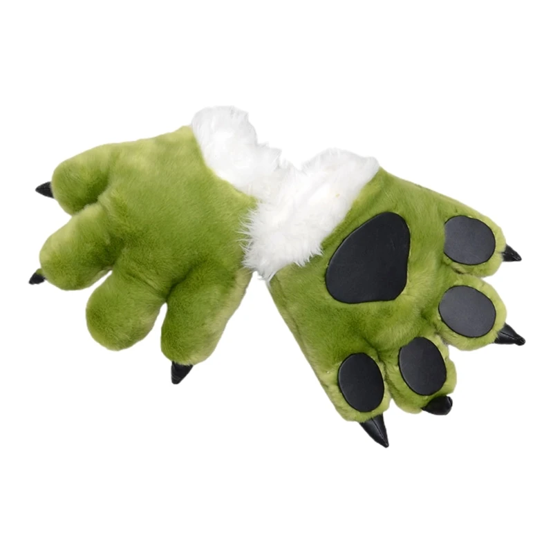 

Adult Kids Simulation Dinosaur Paw Plush Gloves Thicken Stuffed Padded Hand Warmer Halloween Cosplay Costume Finger