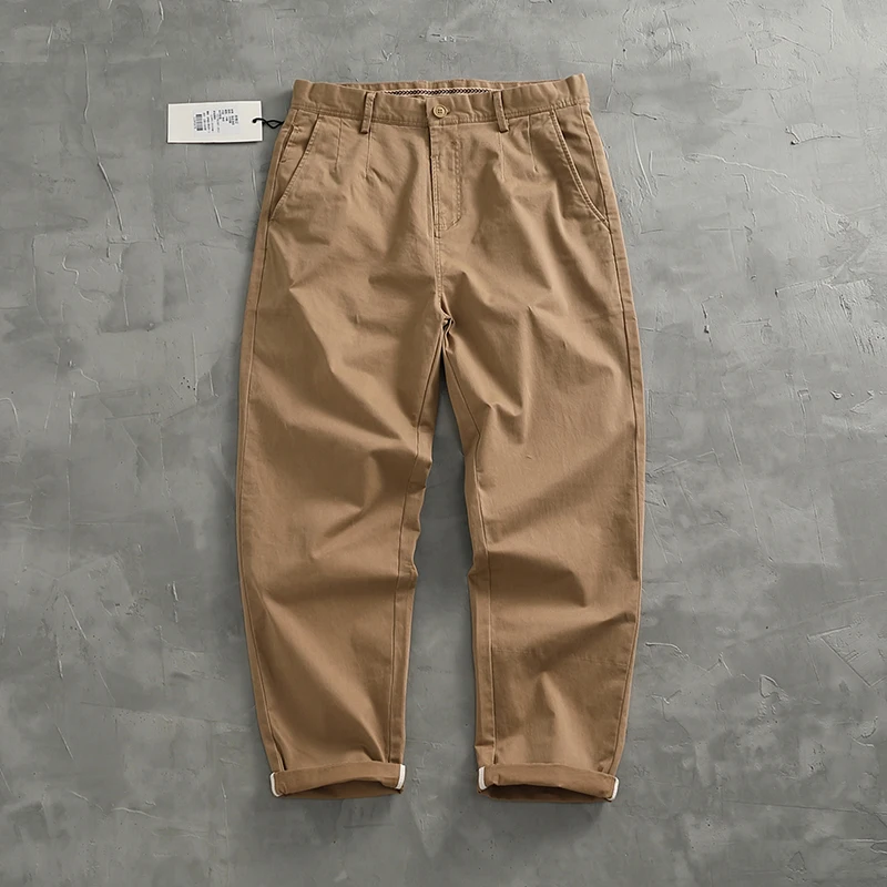 

98% Cotton 2% Spandex Stretch Chino Pants for Men Binding Straight Tapered Trousers Youth Male Casual Ivy Style Khaki Workwear