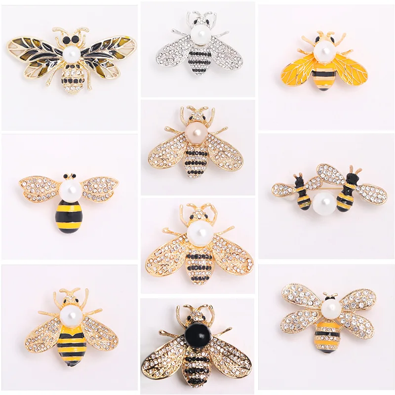 

Cute Rhinestone Bee Brooch Pin Women Party Accessories Insect Pearl Corsage Brooches Cardigan Suit Clothing Accessories Gift