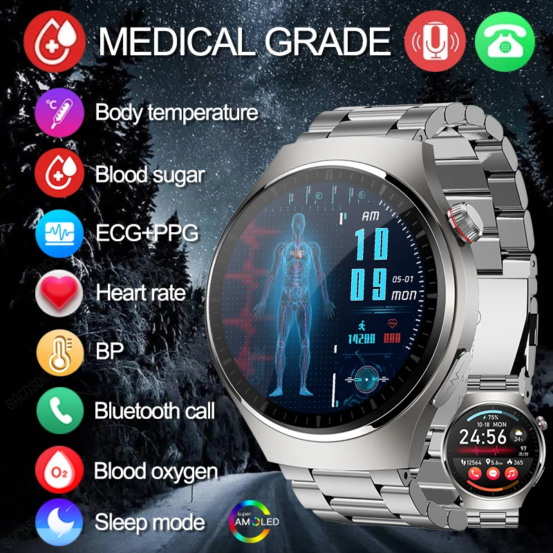 

Non invasive Blood Glucose Smart Watch Men ECG+PPG Bluetooth Call 466*466 AMOLED 1.43 Inch HD Screen Sport Smartwatch For Huawei