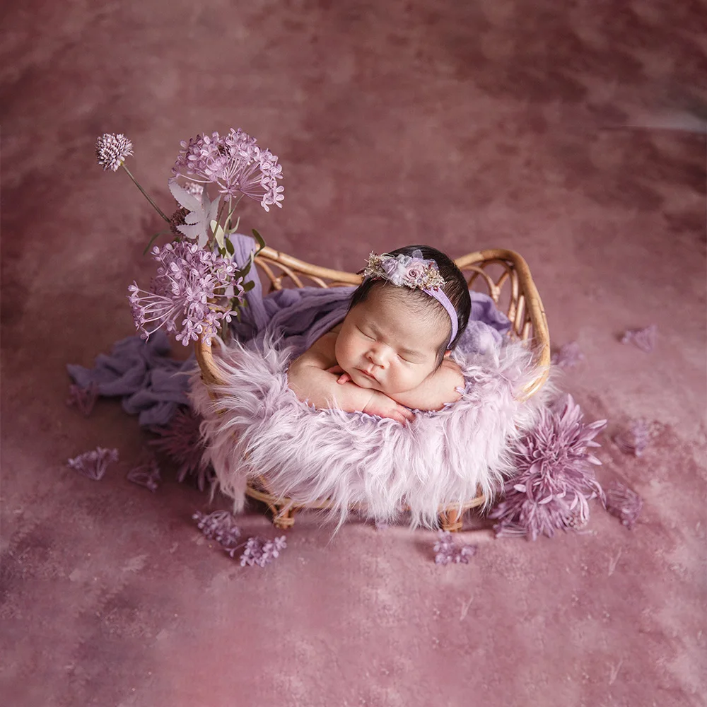 

Infant Photography Props Purple Seersucker Soft Stretch Wrap Blanket Headdress Flower Studio Boy Girl Full Moon Photoshoot Props