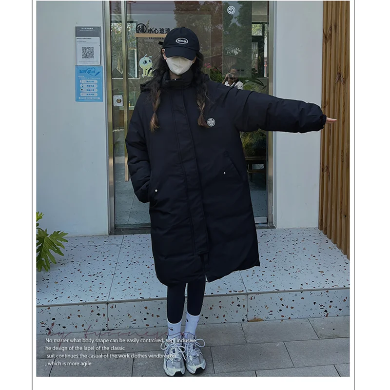 

Women's Black Fashion Keep Warm Padded Clothes Minimalistic Loose Medium and Long Down Jacket Recreational Versatile Coat Winter