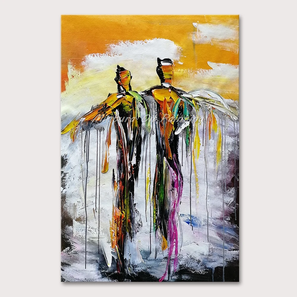 

Mintura Hand-Painted Oil Painting on Canva Wall Picture For Living Room Two Abstract Sngels Home Decor Morden Wall Art No Framed