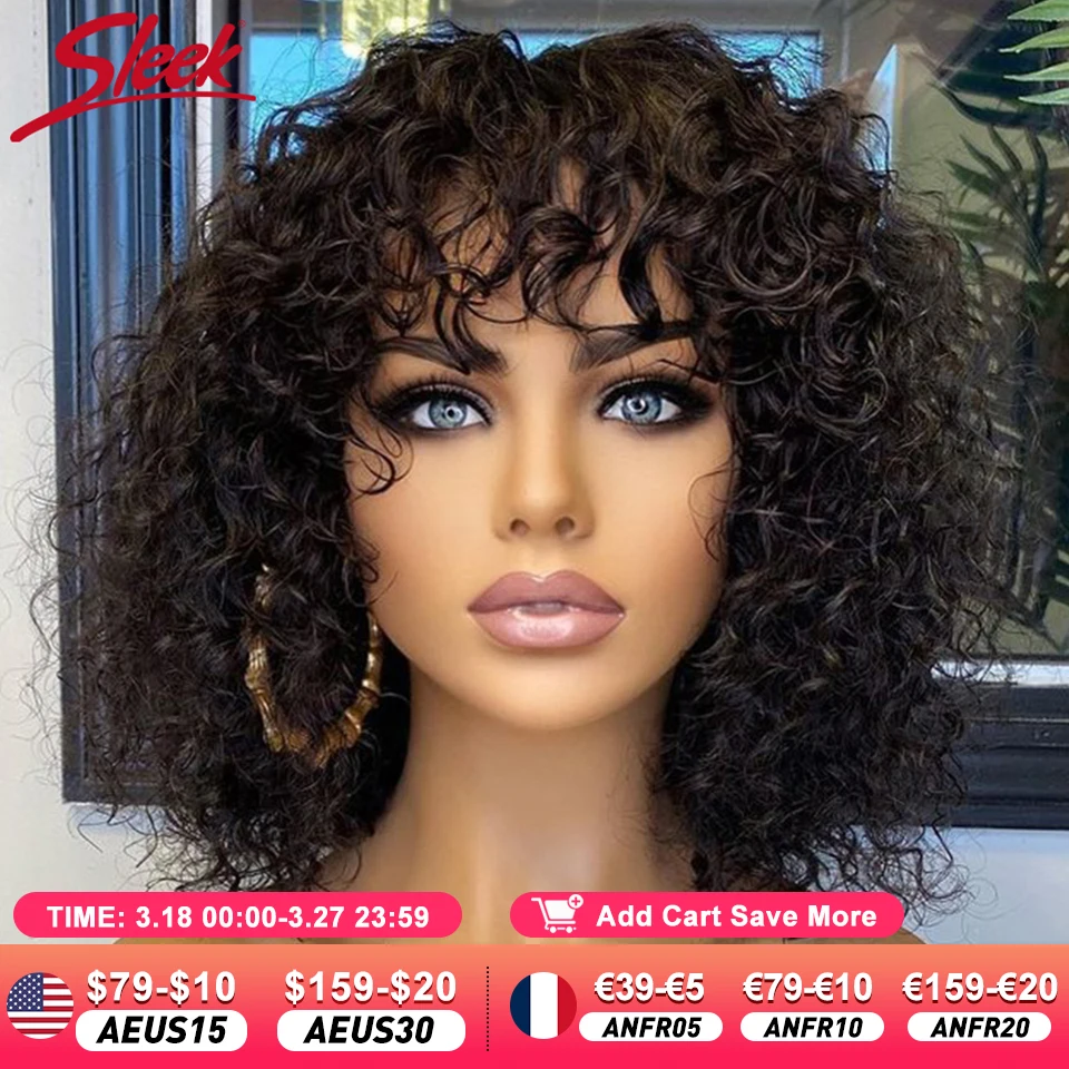 

Short Pixie Bob Cut Human Hair Wigs With Bangs Jerry Curly Glueless Wig Highlight Honey Water Wave Blonde Colored Wigs For Women