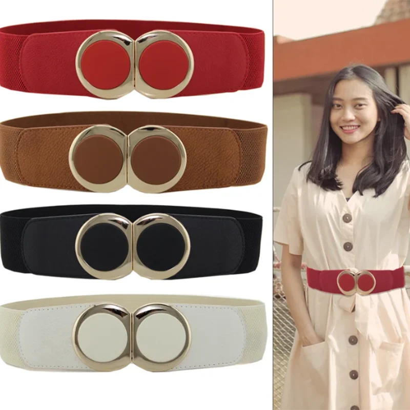 

Women's Elasticated Waist Belt With Gold Buckle Fully Adjustable and Stretchable For Casual, Formal, Western Outfits 60mm Wide