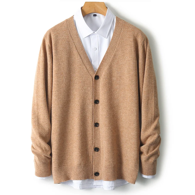 

Spring and Autumn 100% Merino wool men's V-neck cardigan sweater cashmere sweater new fashion casual solid color top