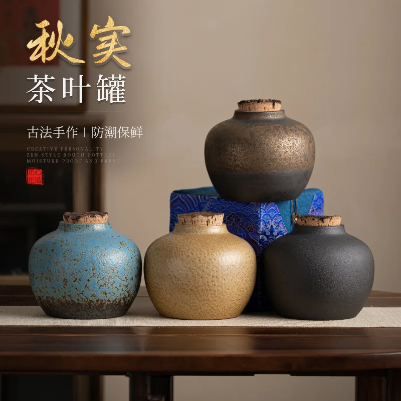 

Qiushi Wooden Plug Stoneware Tea Tins Gilding Tea Container Chinese Moisture-Proof Sealed Tank Ceramic Tea Jar Tea Box Tea Tin