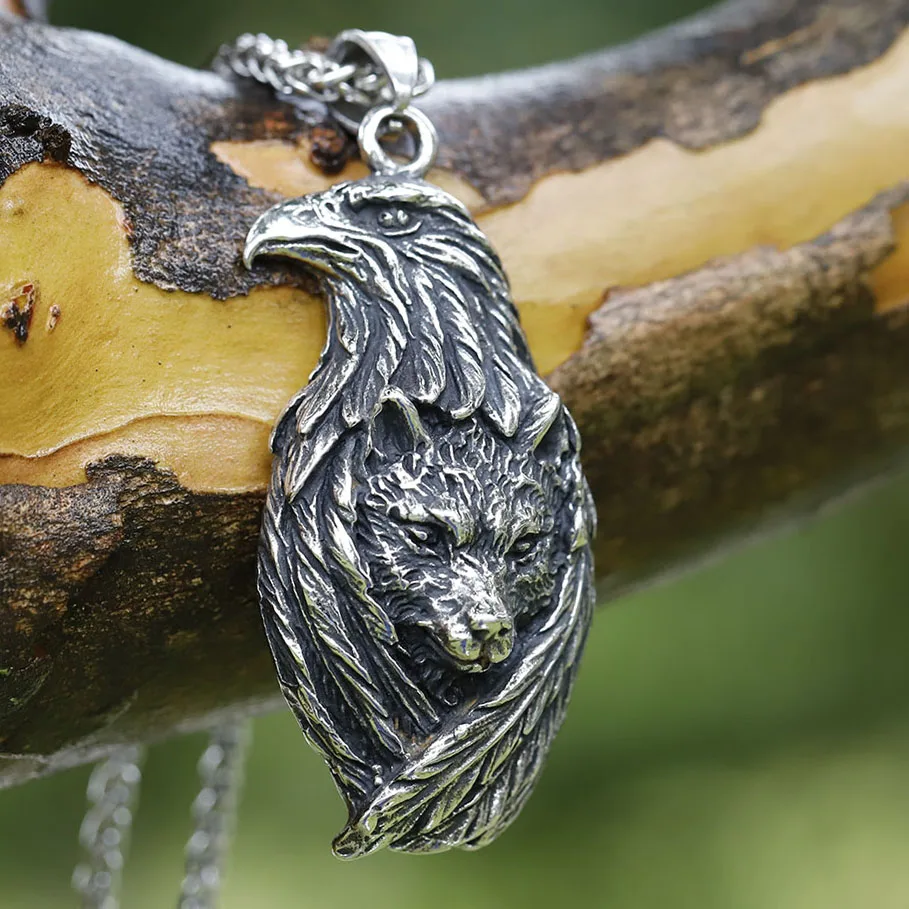 

NEW Men's 316L stainless-steel Norse Viking Eagles and wolves Pendant Necklace for teens Animal Jewelry Gift free shipping