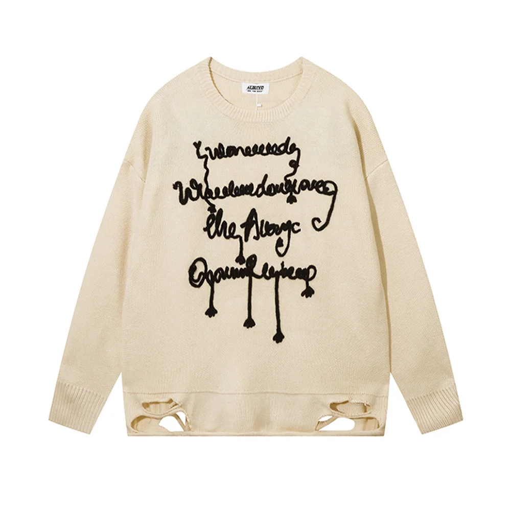 Distressed Casual Baggy Letter Tassel Ropa Hombre Sweater for Men and Women Retro Ripped Sueter Pullover Oversized Knitted Tops
Distressed Casual Baggy Letter Tassel Ropa Hombre Sweater for Men and Women Retro Ripped Sueter Pullover Oversized Knitted Tops