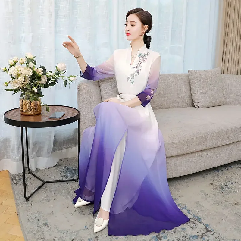 Top 2021 New Elegant Chinese Style V-Neck Slim Gradient Color Three-Quarter Sleeve Long Temperament Dress Qipao Lady Robes y1458
Top 2021 New Elegant Chinese Style V-Neck Slim Gradient Color Three-Quarter Sleeve Long Temperament Dress Qipao Lady Robes y1458
