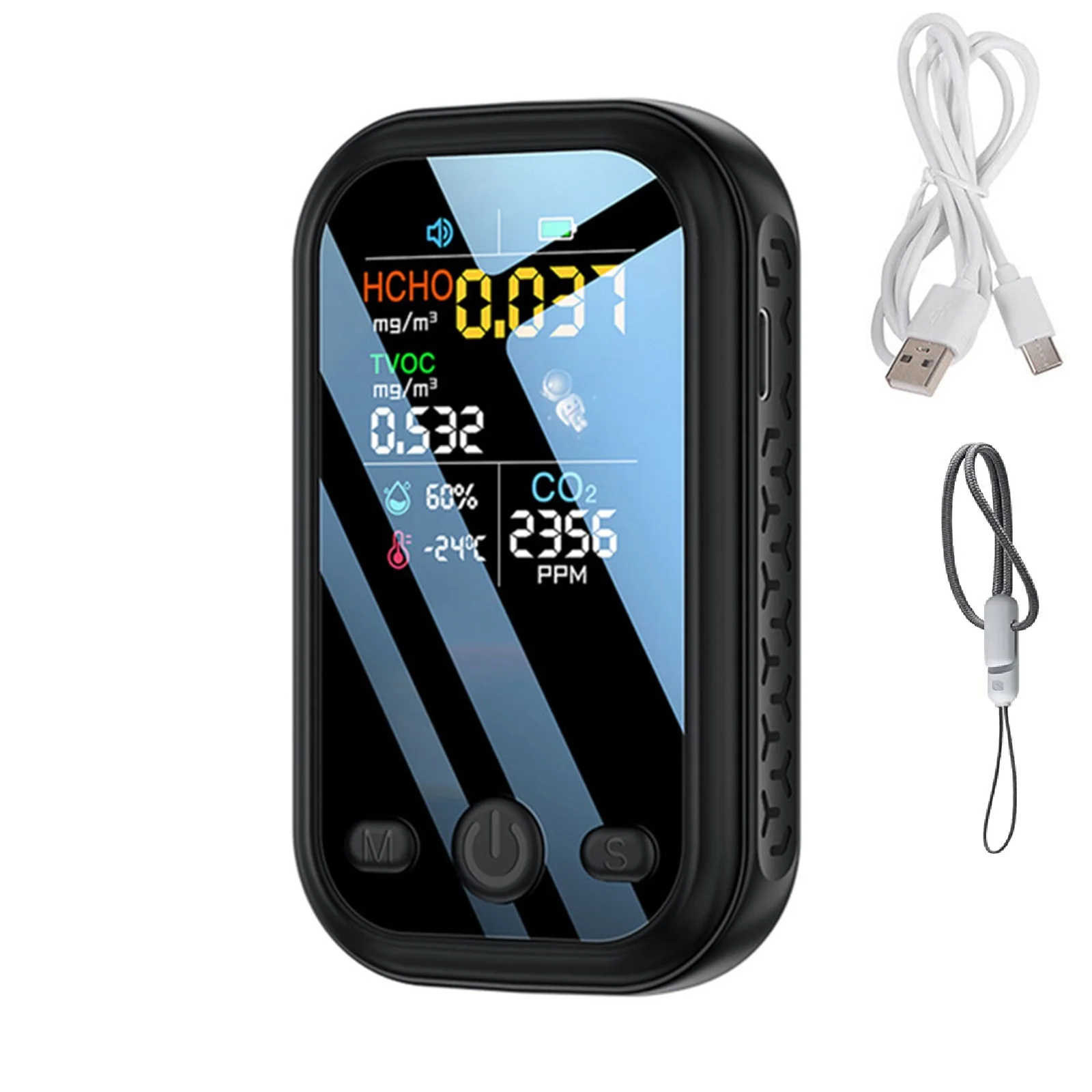 Graphic Air Quality Evaluation 5 in 1 Air Quality Detector for HCHO TVOC CO2 Temperature and Humidity Monitoring
Graphic Air Quality Evaluation 5 in 1 Air Quality Detector for HCHO TVOC CO2 Temperature and Humidity Monitoring