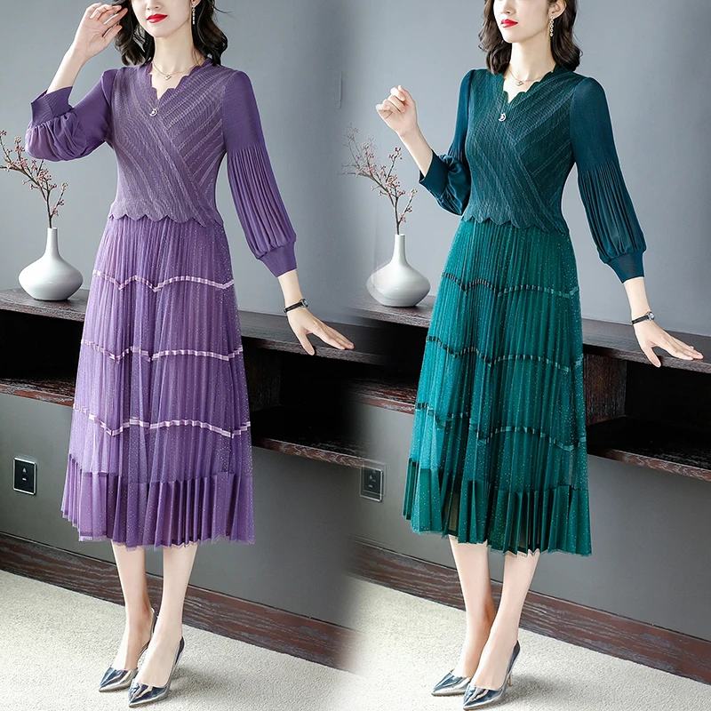 Lantern Sleeve V-Neck High Waist Slim Midi Dress Women Spring Autumn Vintage Miyak Pleated Patchwork Mesh Elegant Dress Female
Lantern Sleeve V-Neck High Waist Slim Midi Dress Women Spring Autumn Vintage Miyak Pleated Patchwork Mesh Elegant Dress Female