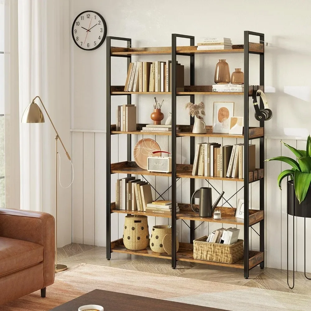 6 Tier Bookshelf with 4 Hooks, 69” Industrial Wooden Bookcase, Vintage Storage Rack, Metal Frame Display Rack, Book Shelf
6 Tier Bookshelf with 4 Hooks, 69” Industrial Wooden Bookcase, Vintage Storage Rack, Metal Frame Display Rack, Book Shelf