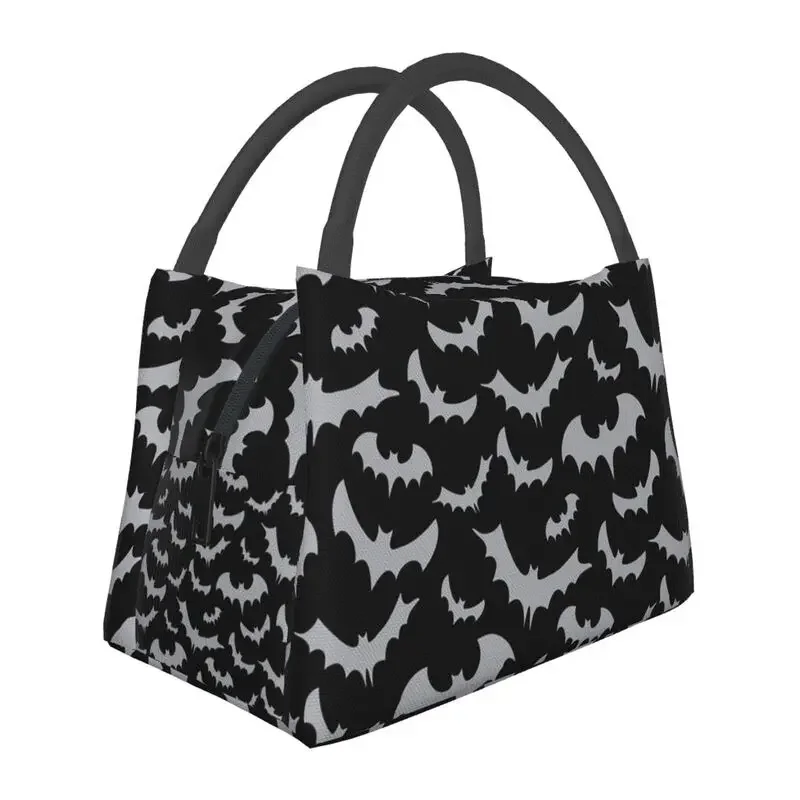 

Enchanted Bats In Light Gray On Black Thermal Insulated Lunch Bag Women Goth Occult Witch Resuable Lunch Container Meal Food Box