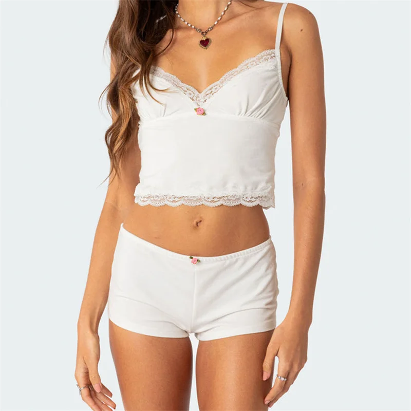 2 Piece Set Fairycore Kawaii Lace Trim V Neck Crop Tops + Micro Shorts Vintage Cottage Camis Women Lounge Matching Suit
2 Piece Set Fairycore Kawaii Lace Trim V Neck Crop Tops + Micro Shorts Vintage Cottage Camis Women Lounge Matching Suit