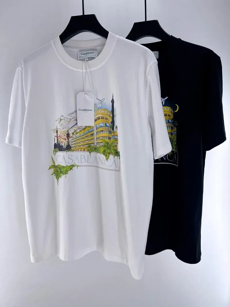 

High quality Aircraft Castle Print Casablanca T Shirts Men Women Oversize T-Shirt Short Sleeve Tee