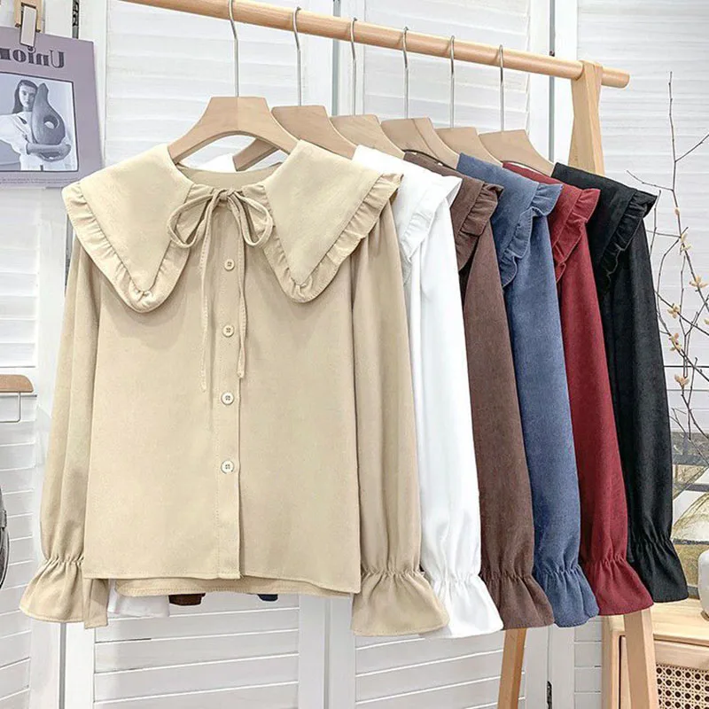 Sweet Puff Sleeve Women Shirts Spring Loose Kawaii Doll Collar Preppy Blouse Femme Fashion Korean Lolita Chic Solid Corduroy Top
Sweet Puff Sleeve Women Shirts Spring Loose Kawaii Doll Collar Preppy Blouse Femme Fashion Korean Lolita Chic Solid Corduroy Top