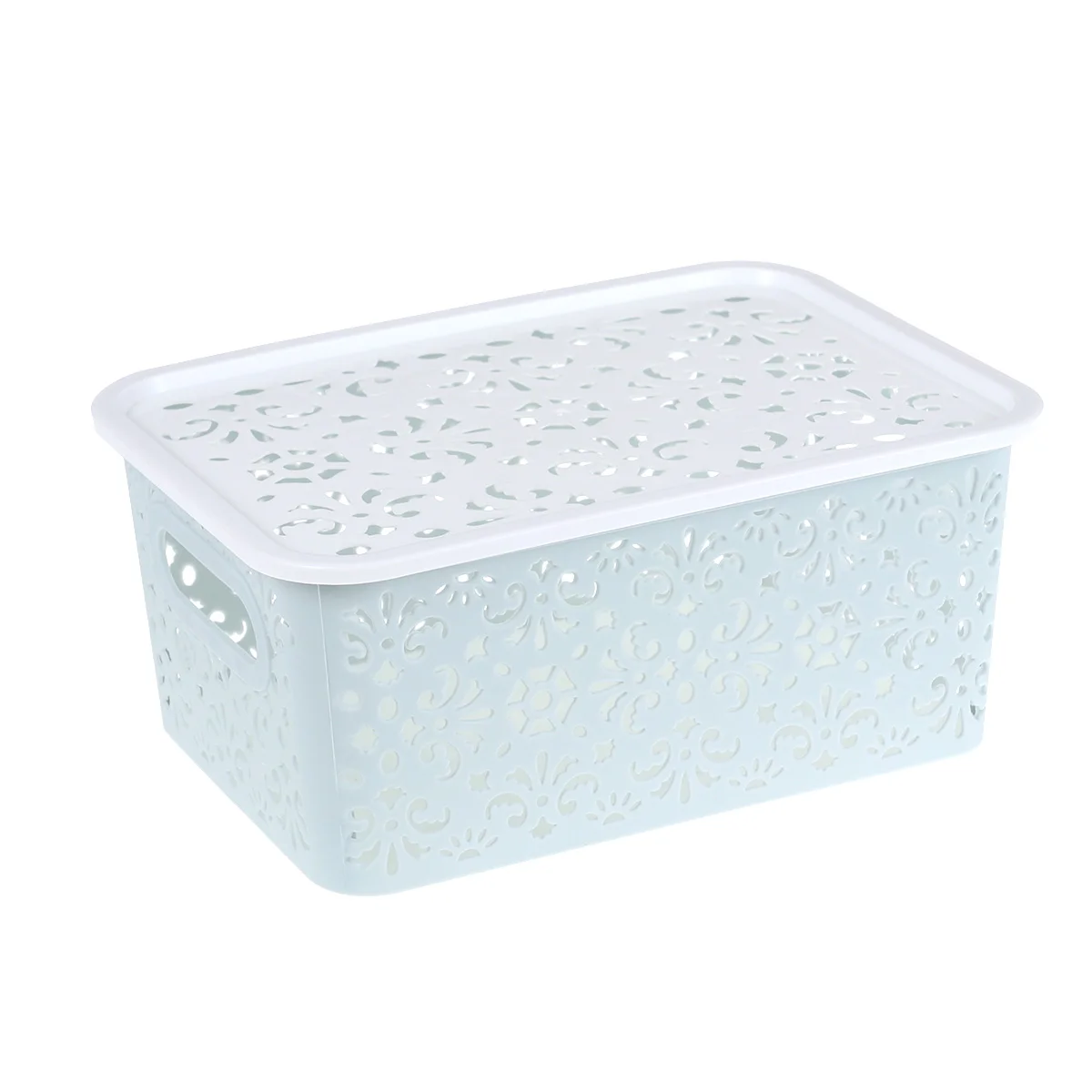 Stackable Plastic Storage Box Hollow Out Delicate Retro Pattern Storage Basket with Lid for Clothes Cosmetics Papers Toys -
Stackable Plastic Storage Box Hollow Out Delicate Retro Pattern Storage Basket with Lid for Clothes Cosmetics Papers Toys -