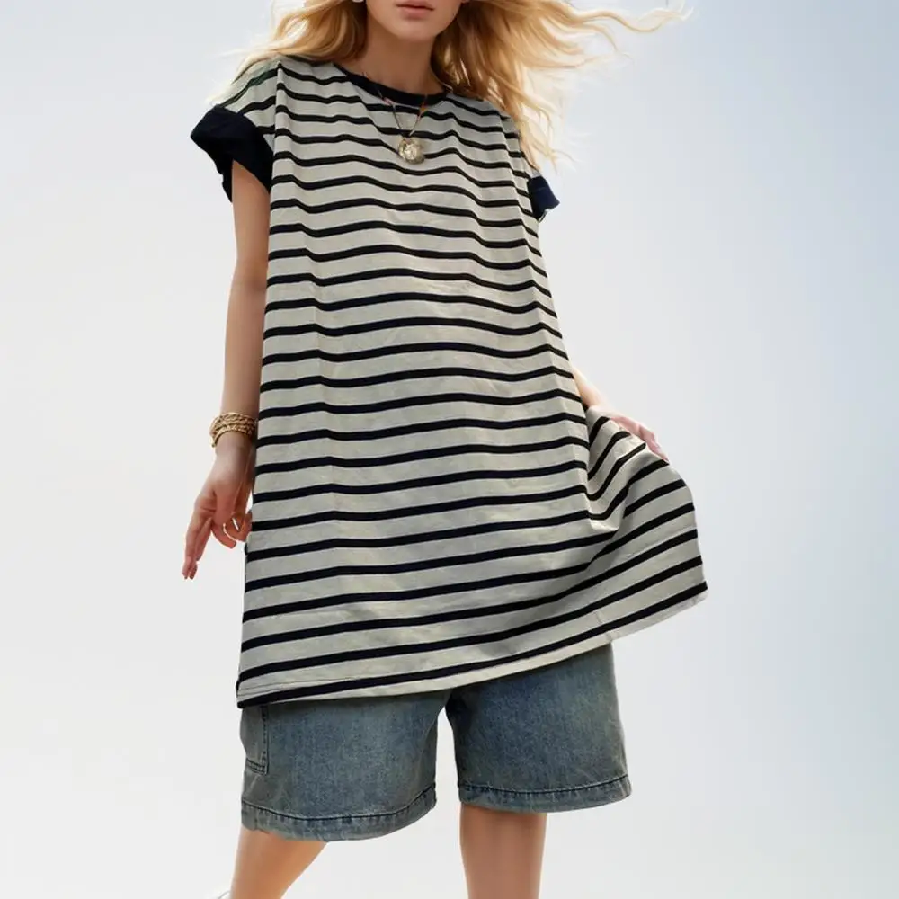 Dimanaf 2024 New Plus Size Long T-Shirt Summer Women Short Sleeve Striated Loose O-Neck Basic Tops T-Shirt New
Dimanaf 2024 New Plus Size Long T-Shirt Summer Women Short Sleeve Striated Loose O-Neck Basic Tops T-Shirt New