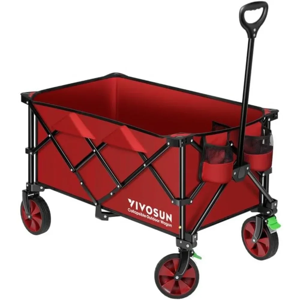 

Garden Cart, Heavy Duty Collapsible Wagon Utility Outdoor Camping Carts with Universal Wheels & Adjustable Handle, Garden Cart