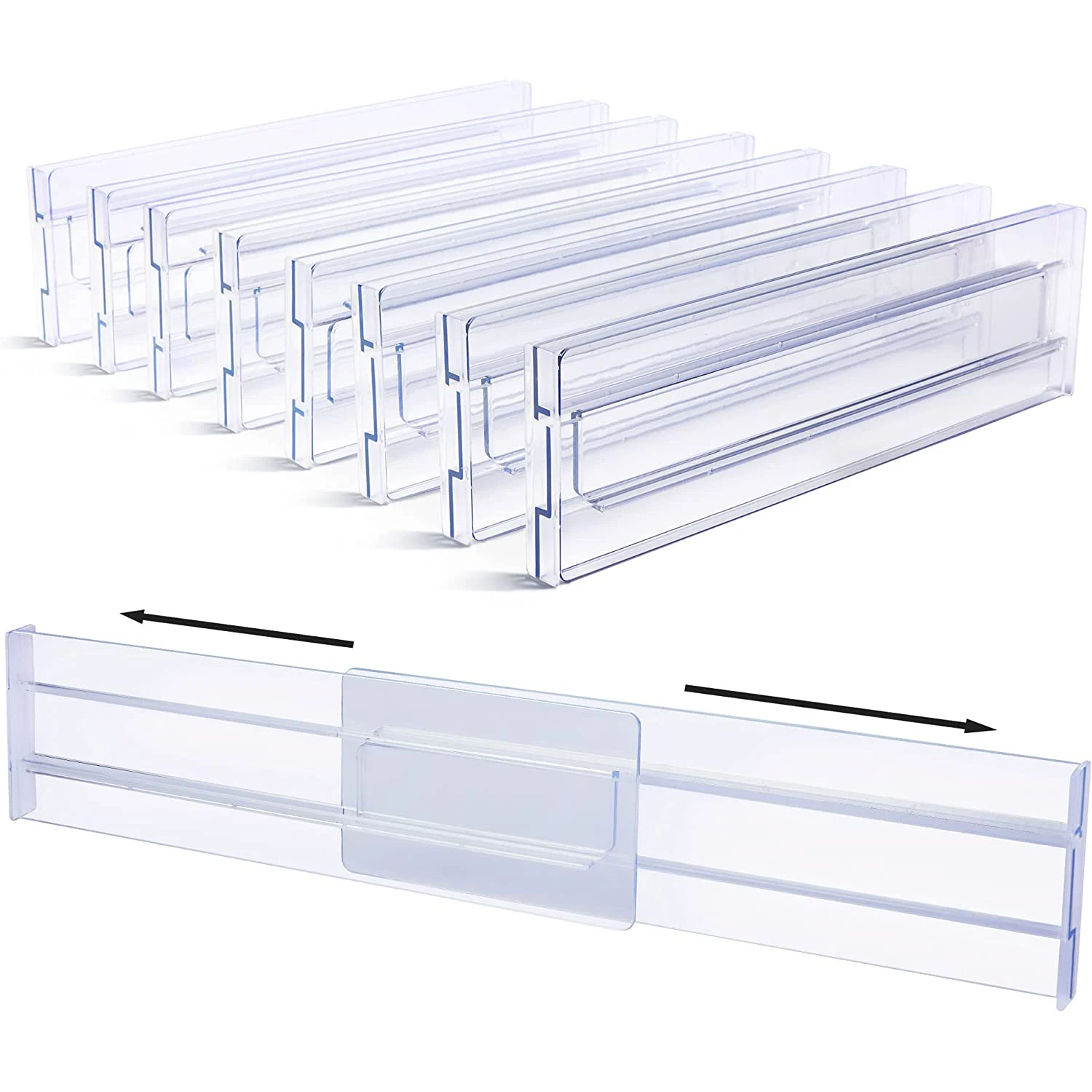 4/6/8PCS Drawer Dividers Organizers Adjustable Kitchen Drawer Organizer,Clear Drawers Separators for Clothing,Office,Storage
4/6/8PCS Drawer Dividers Organizers Adjustable Kitchen Drawer Organizer,Clear Drawers Separators for Clothing,Office,Storage