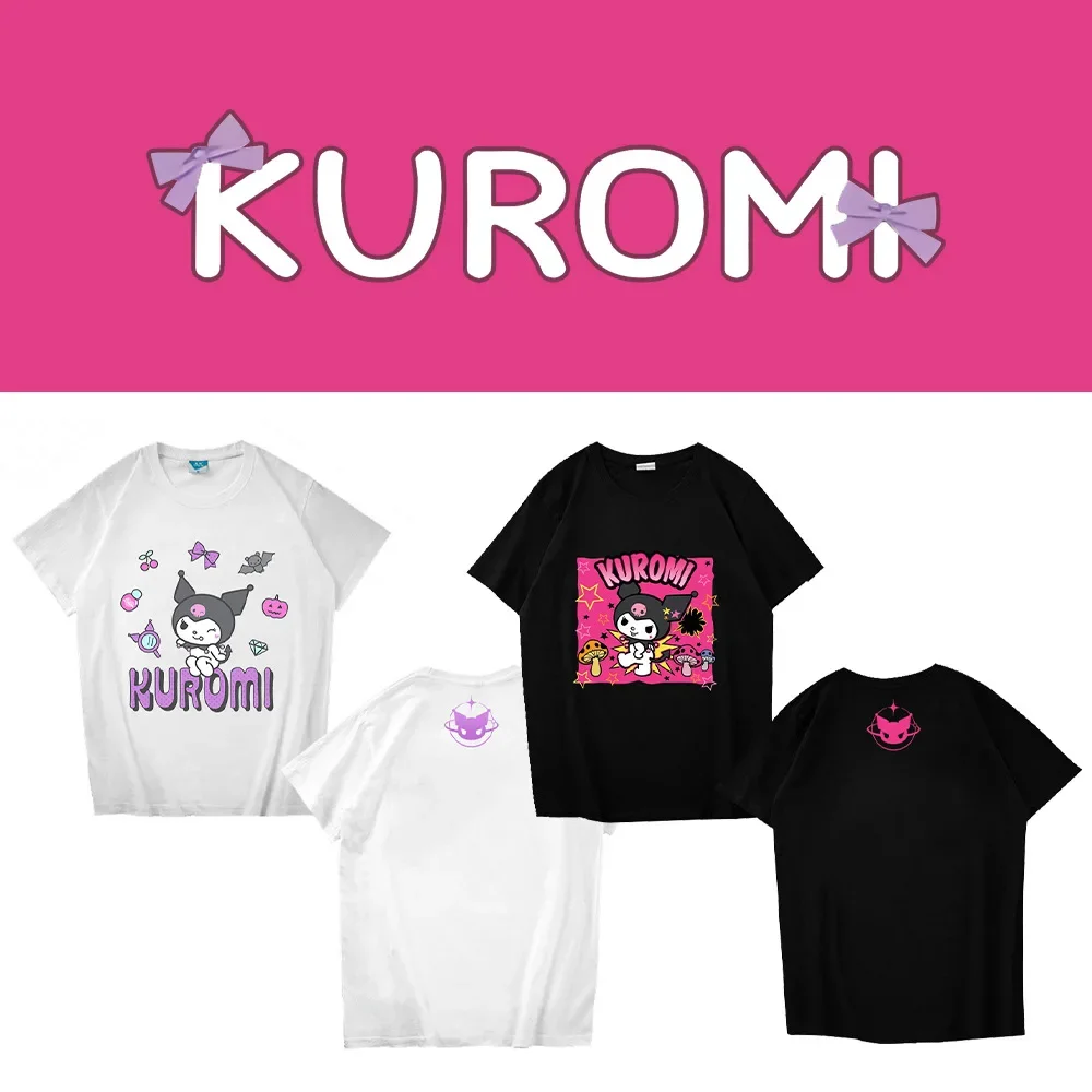 

Черно-белые футболки вокруг Kuromi, милые Мультяшные повседневные мужские и женские футболки, хлопковые повседневные футболки с коротким рукавом, лучший подарок