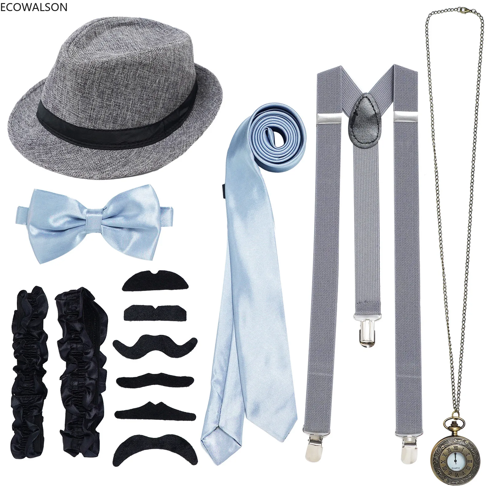 Mens 1920s Costume Accessories Fedora Hat Y-Back Suspenders Bow Tie and Tie Fake Mustache Set Vintage Pocket Watch Armbands 30
Mens 1920s Costume Accessories Fedora Hat Y-Back Suspenders Bow Tie and Tie Fake Mustache Set Vintage Pocket Watch Armbands 30