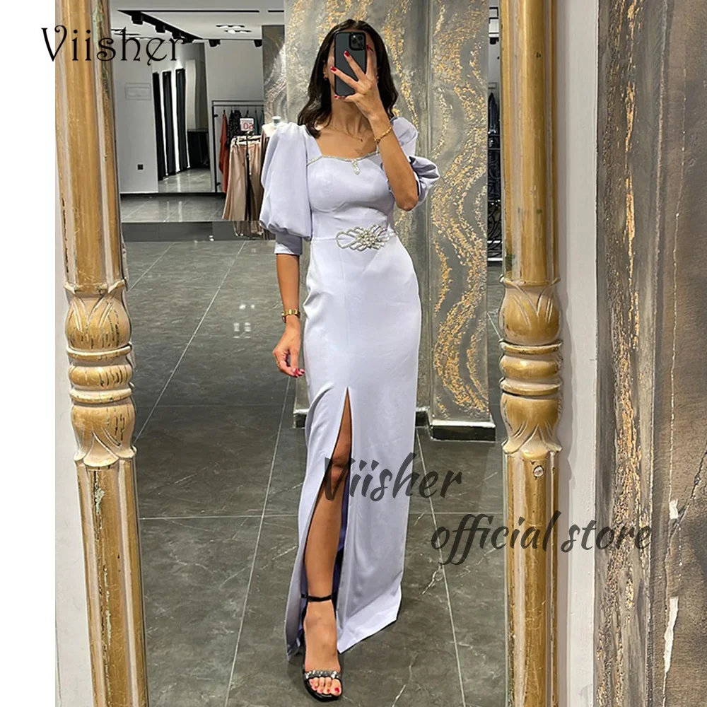 Viisher Mermaid Evening Dresses with Slit Half Sleeve Square Neck Dubai Prom Dress Outfits Mono Satin Long Formal Evening Gowns
Viisher Mermaid Evening Dresses with Slit Half Sleeve Square Neck Dubai Prom Dress Outfits Mono Satin Long Formal Evening Gowns