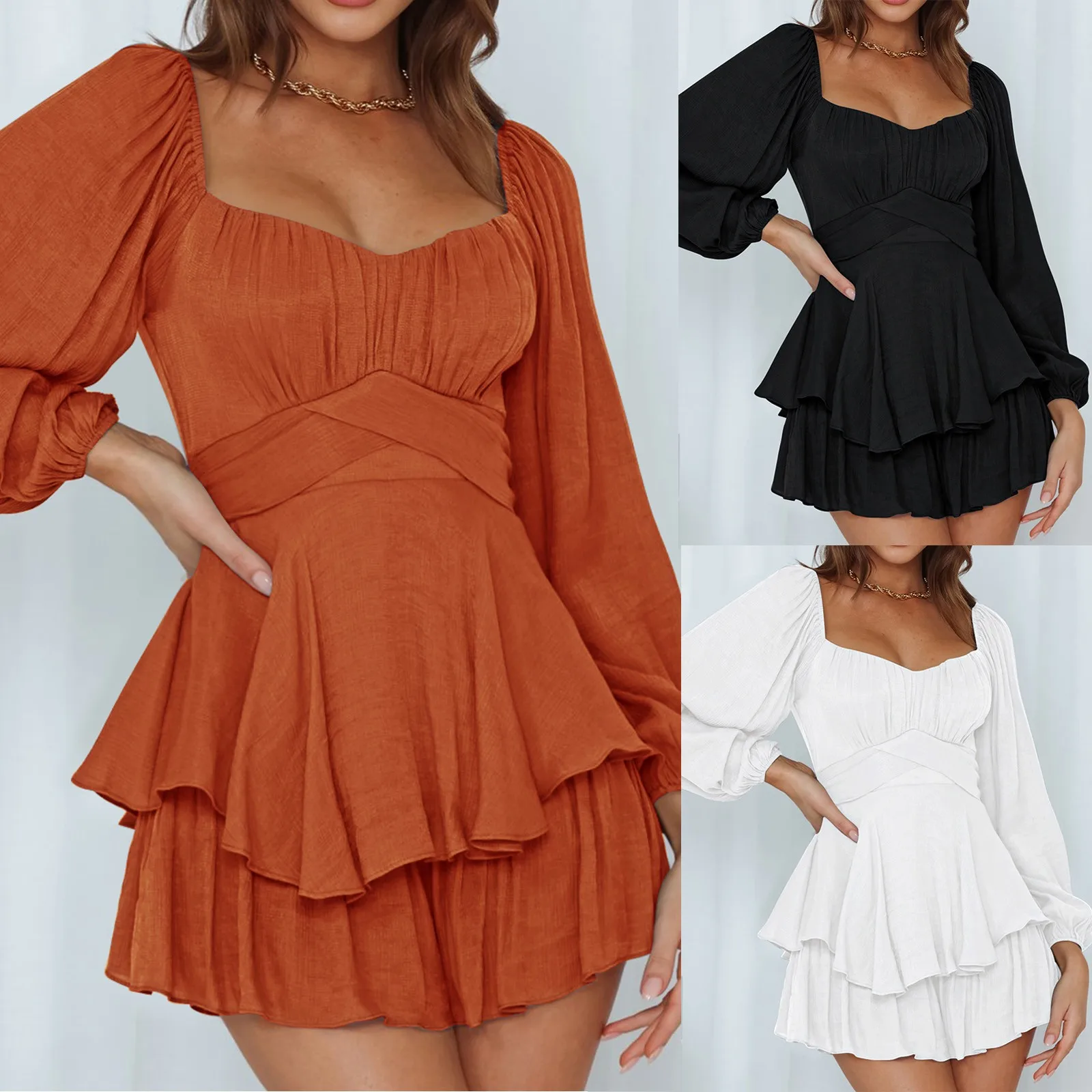 Women's Spring And Summer Square Neck Lantern Sleeves Long Sleeved Ruffle Edge Dress Pants Solid Color Casual Jumpsuit Shorts
Women's Spring And Summer Square Neck Lantern Sleeves Long Sleeved Ruffle Edge Dress Pants Solid Color Casual Jumpsuit Shorts