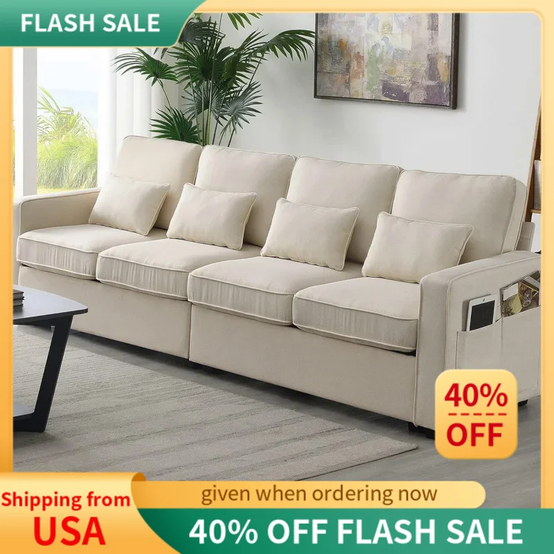 4 seat Modern Linen Fabric Sofa with Armrest Pockets and 4 Pillows,Minimalist Style Couch for Living Room, Apartment, Office,3 C
4 seat Modern Linen Fabric Sofa with Armrest Pockets and 4 Pillows,Minimalist Style Couch for Living Room, Apartment, Office,3 C