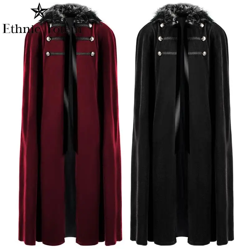 

Medieval Vintage Fur Collar Cape Larp Virgin Halloween Unisex Five-Color Gothic Canary Velvet Cape Cos play Costume Hooded Cloak