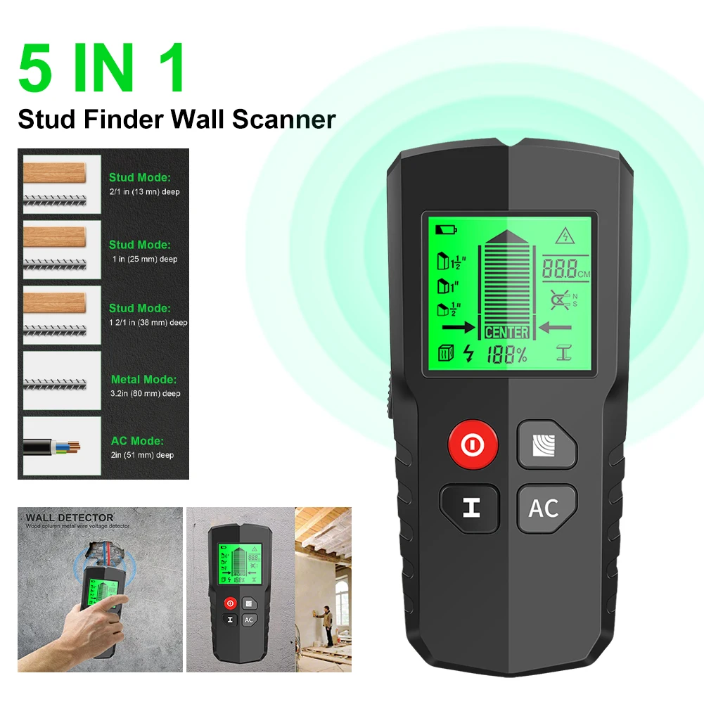 Metal Detector Stud Finder Wall Scanner 5 in 1 Stud Finder Tool Backlit Display Stud Detector Finders Wood AC Wire Metal Studs
Metal Detector Stud Finder Wall Scanner 5 in 1 Stud Finder Tool Backlit Display Stud Detector Finders Wood AC Wire Metal Studs