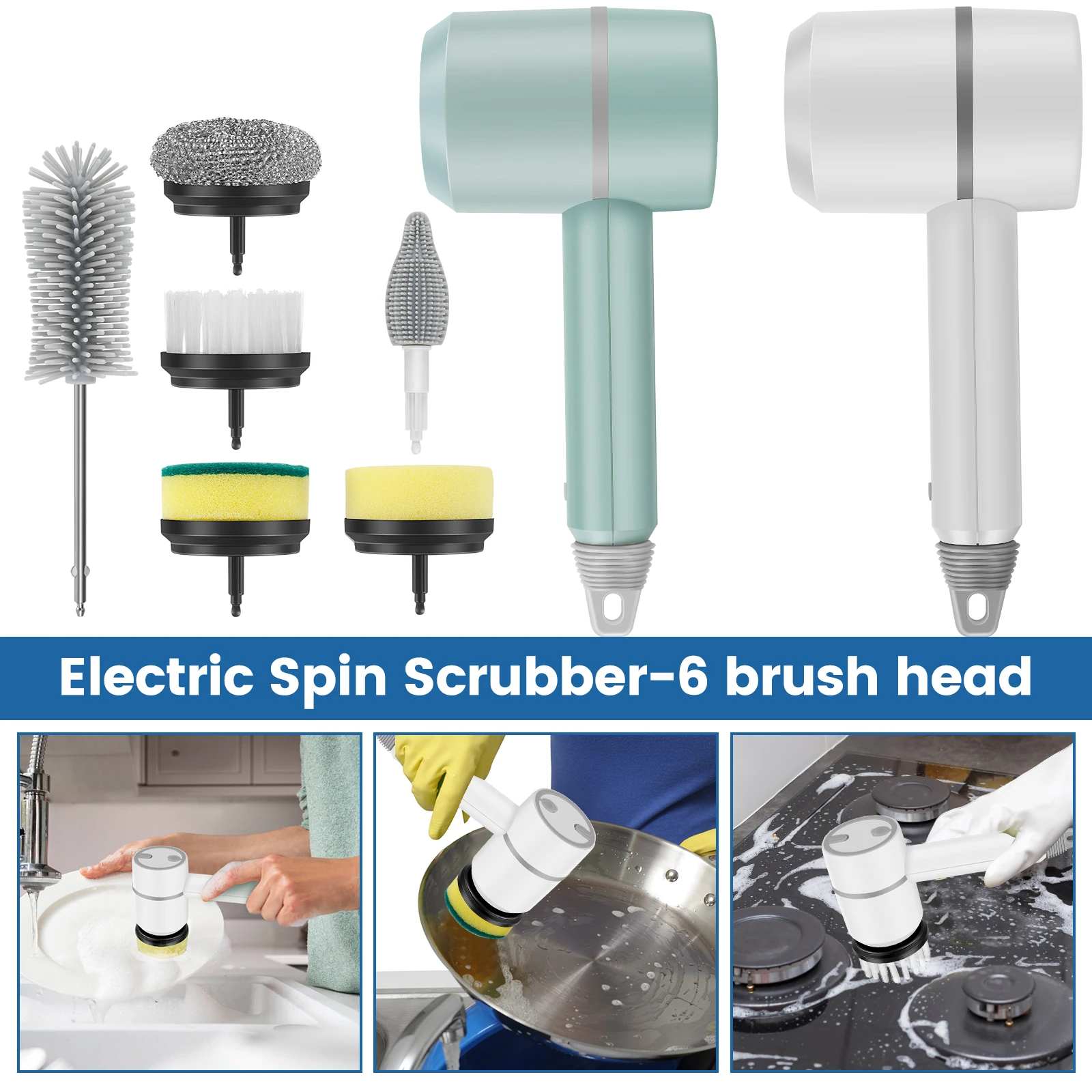 

Electric Spin Scrubber with 6 Brush Heads 1200mAh Electric Rotary Brush Scrubber 3 Adjustable Speeds Electric Brush Cleaner Tool