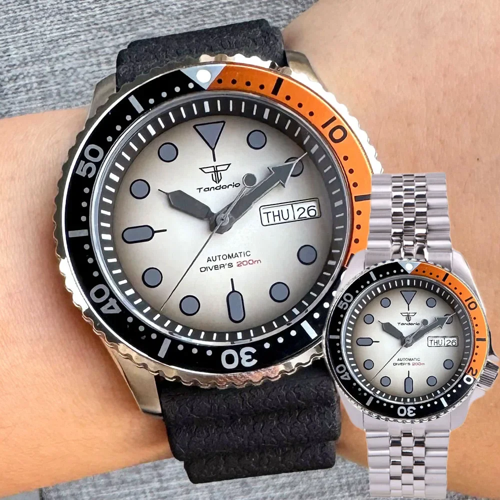

20bar Waterproof Tandorio SKX Mod S NH36 Steel Mechanical Watch Men 120clicks Bezel Chapter Ring 3.8 Crown Clock Black Index